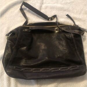 COPY - Joelle Hawkens Black Leather Shoulder Bag 2 Tone Excellent Condition 17x…